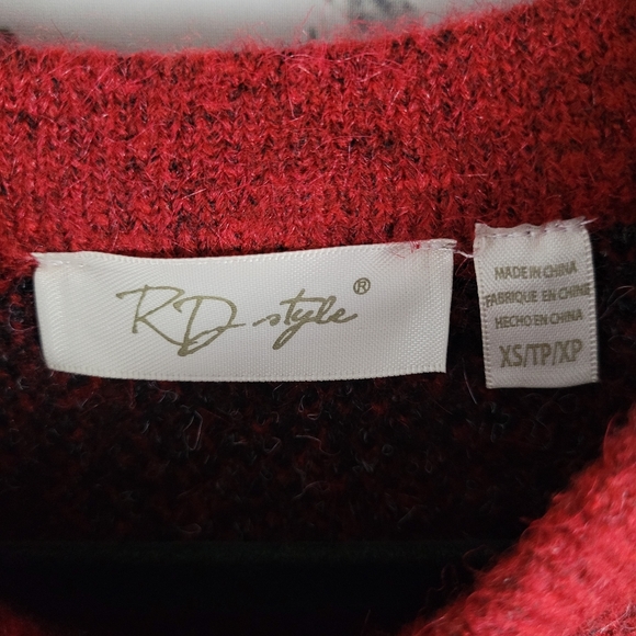 RD STYLE | crewneck windowpane plaid leopard animal print sweater - Picture 5 of 9